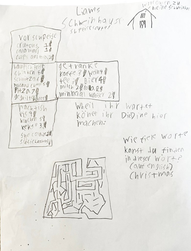 Speisekarte mit Getränken und Speisen